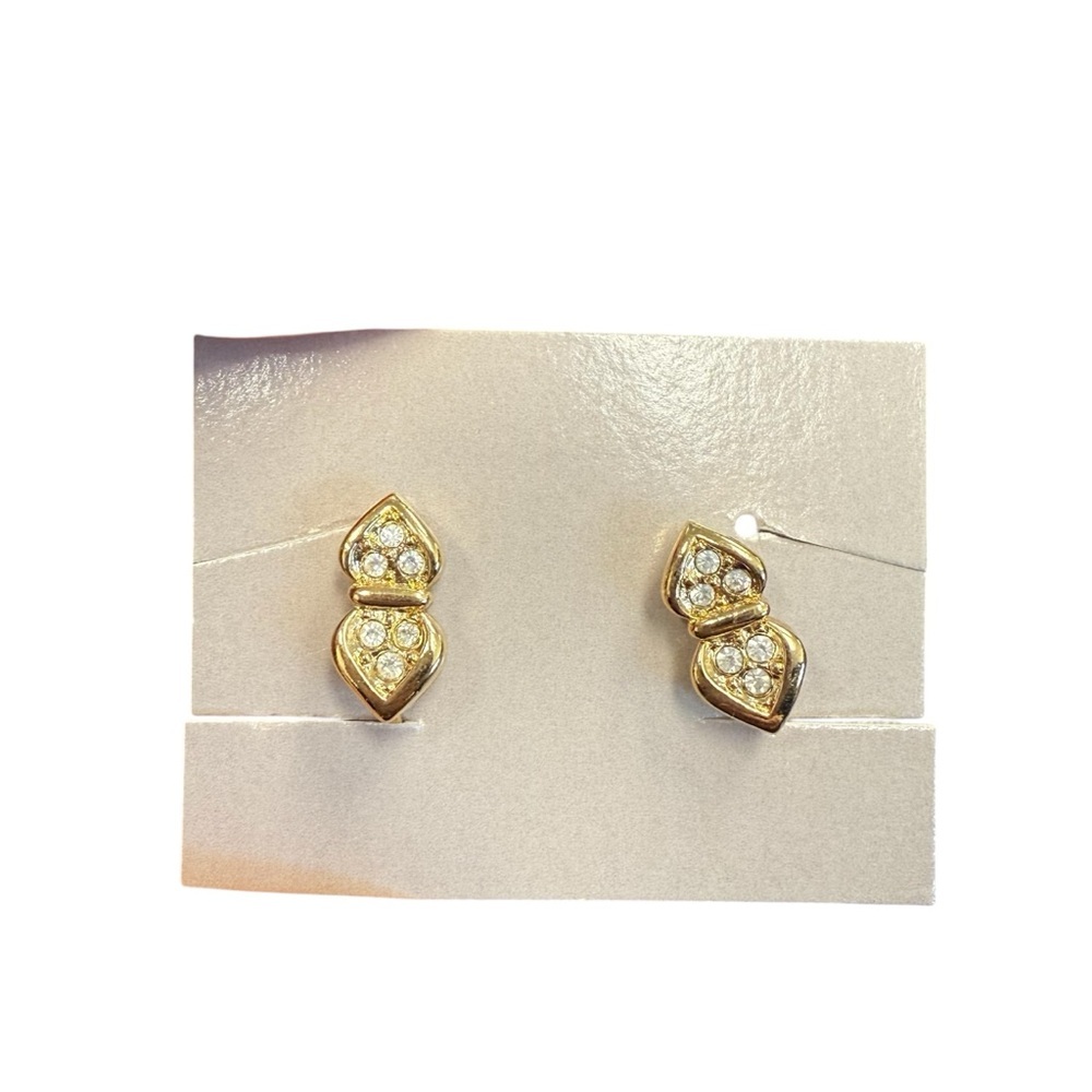 Avon vintage “Sparkle Connection” clip Earrings with white gems NIB 1987